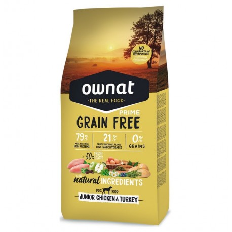 Pienso Ownat Prime Grain Free de pollo y pavo para cachorros 14Kg