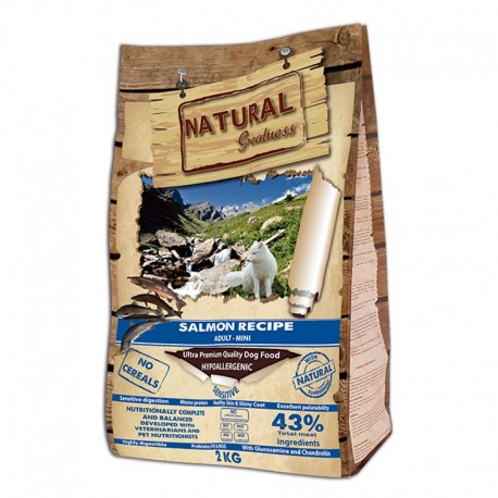 Saco de pienso Natural greatness salmón mini para perros pequeños formato 2Kg