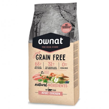 Pienso Ownat Cat Just Grain Free de pollo para gatos adultos 3Kg