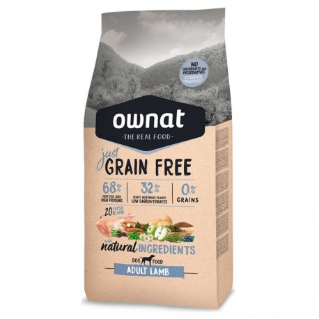 Comida Ownat Just Grain free de cordero para perros adultos 14Kg