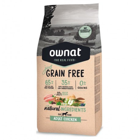 Comida Ownat Just Grain Free de pollo para perros adultos 14Kg 