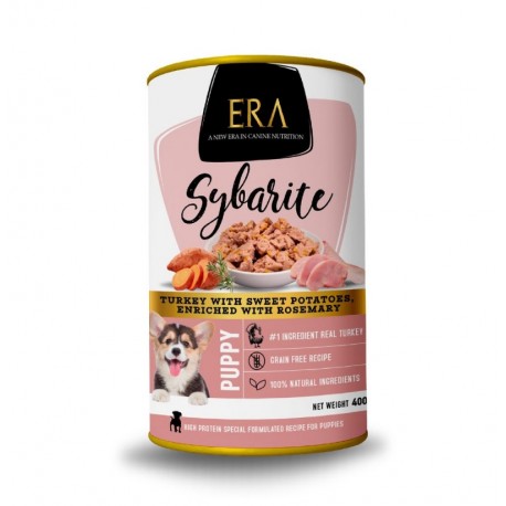 Era puppy pavo con batatas latas sybarite para cachorro