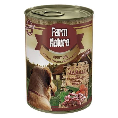 Comida húmeda Farm nature de jabalí con calabacín, tomate y eneldo para perros adultos 400gr Comida húmeda Farm nature de jabalí con calabacín, tomate y eneldo para perros adultos 400gr