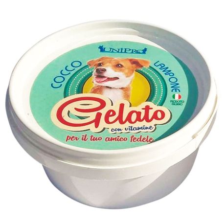 Helado en tarrina de sabor coco y frambuesa con vitaminas para perros unipro gelato de 60g Helado en tarrina de sabor coco y frambuesa con vitaminas para perros unipro gelato de 60g