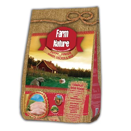 saco de pienso Farm Nature de pavo y pollo con arroz para perros junior en formato de 2,5Kg