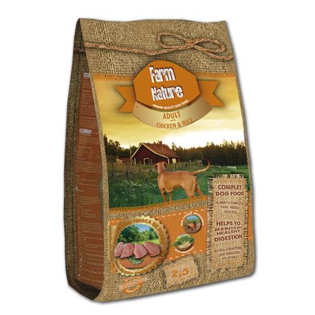 saco de pienso Farm Nature de pollo con arroz para perros adultos en formato de 2,5Kg