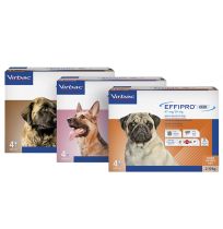 Vista frontal Pipetas Effipro duo de 4 unidades para perros contra pulgas y garrapatas