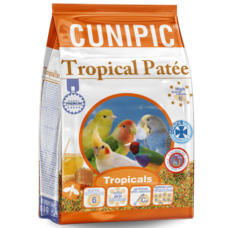 Pienso o comida de pasta de cría para pájaros tropicales (tropical patée) de Cunipic 250g