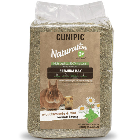 Cunipic Naturaliss heno de manzanilla y menta para conejos y roedores en saco de 500g