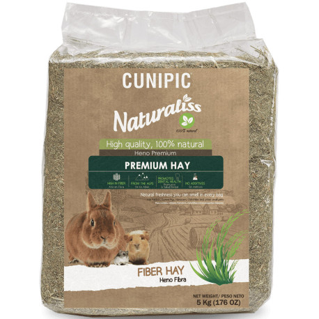 Naturaliss heno fibra premium de cunipic para conejos y roedores en saco de 5Kg