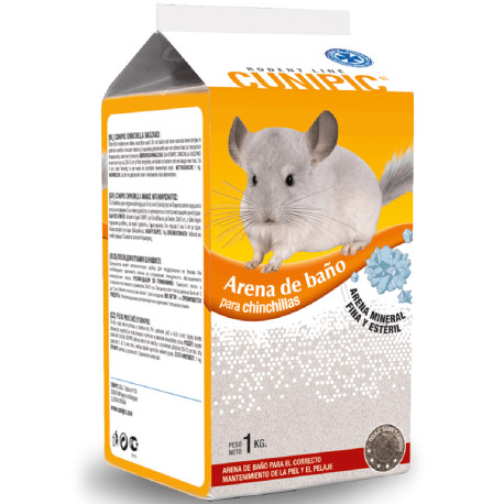 Arena mineral esterilizada de baño para chinchillas de cunipic en formato de 1Kg