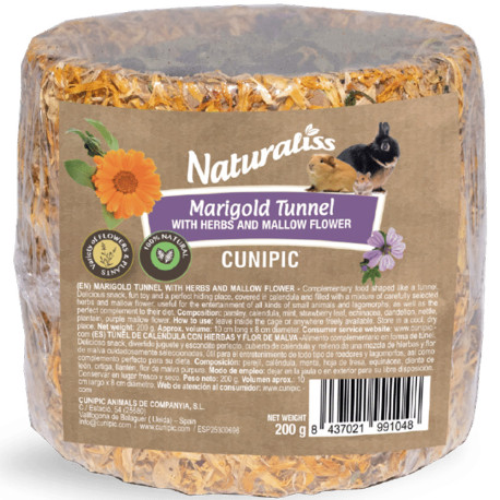 Naturaliss snack túnel de caléndula con hierbas y flor de malva para roedores cunipic