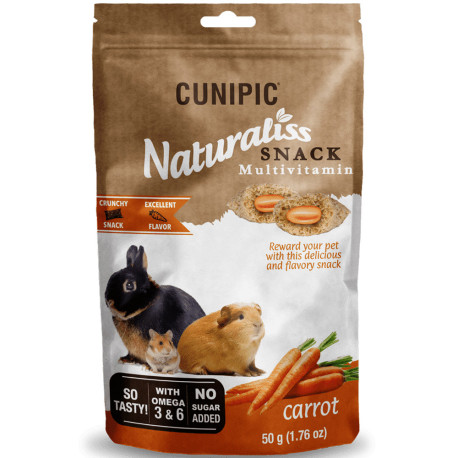 Naturaliss snack multivitamin carrot para conejos y roedores cunipic en 50g