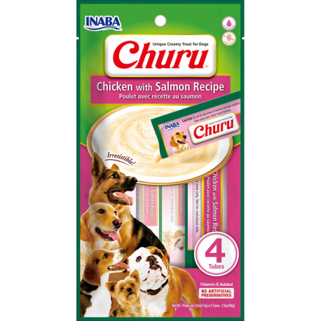 Inaba Churu puré de pollo con salmón para perros 4 x 14g