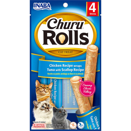 Inaba Churu Cat rolls de atún con vieira para gatos 4 x 10g