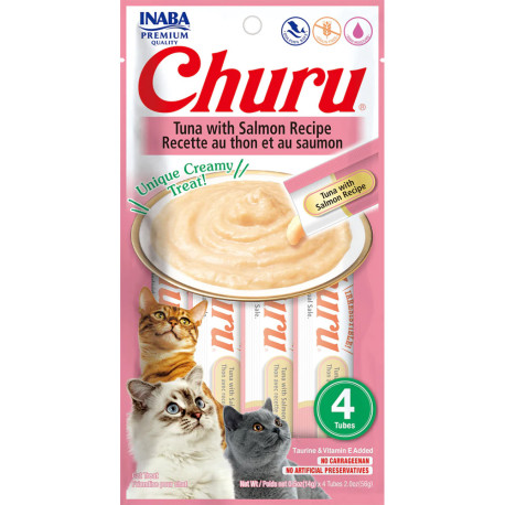 Inaba Churu puré receta de atún con salmón para gatos 4 x 14g