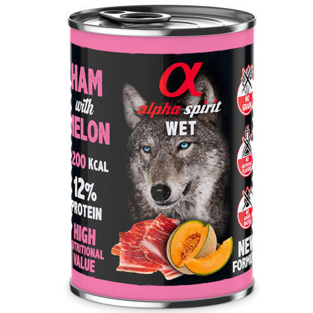 Alpha spirit latas jamón con melón para perros 400g