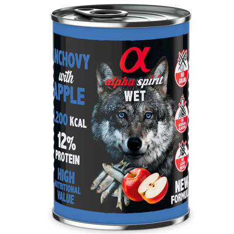 Alpha spirit latas boquerón con manzana roja para perros 400g