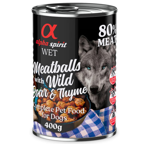 Alpha spirit latas albóndigas de jabalí y tomillo para perros 400g