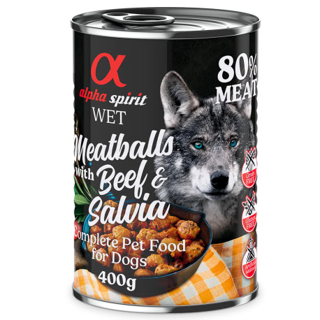 Alpha spirit latas albóndigas de buey y salvia para perros 400g