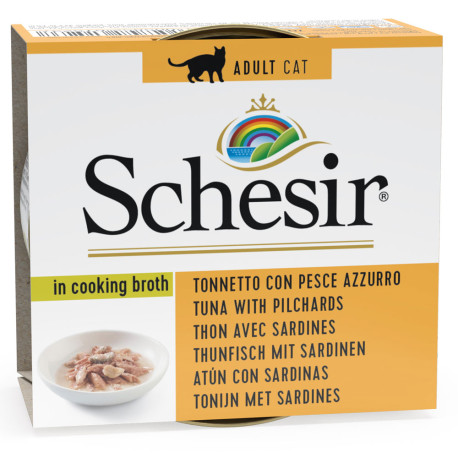 Schesir latas atún con pescado azul en caldo para gatos