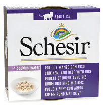 Schesir latas pollo y buey con arroz al natural para gatos
