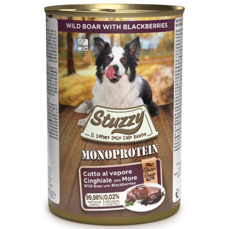 Stuzzy latas monoprotein jabalí con moras para perros