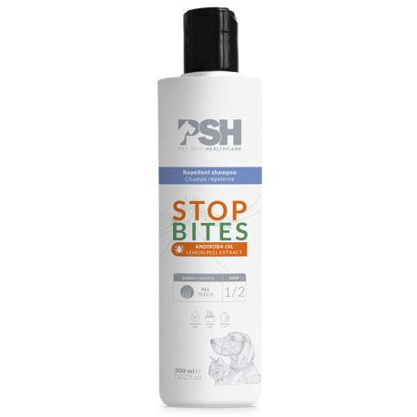 Psh stop bites champú repelente parásitos para perros y gatos en bote de 300ml