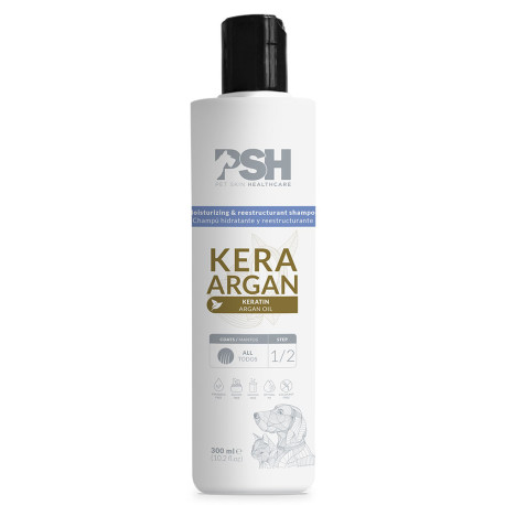 Psh kera argan champú hidratante y reestructurante para perros y gatos en bote de 300ml