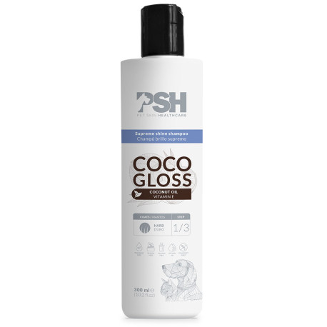 Psh coco gloss champú brillo supremo para perros y gatos en formato de 300ml