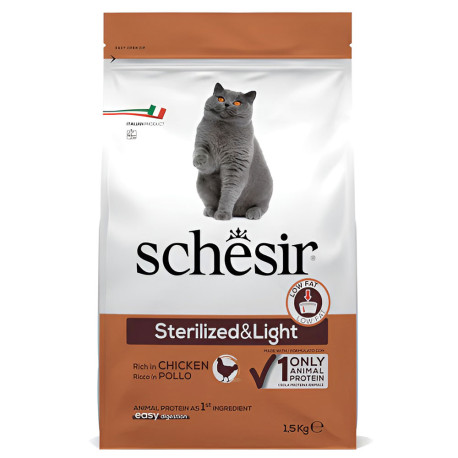 Schesir esterilizado y sobrepeso pollo para gatos en saco de 1,5Kg