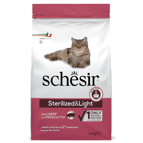 Schesir esterilizado y sobrepeso jamón para gatos en saco de 1,5Kg