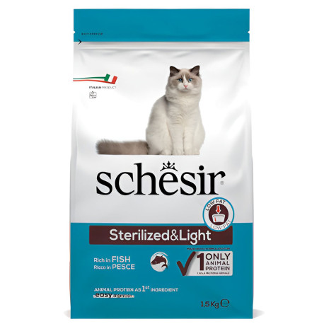 Schesir esterelizado y sobrepeso pescado para gatos en saco de 1,5Kg