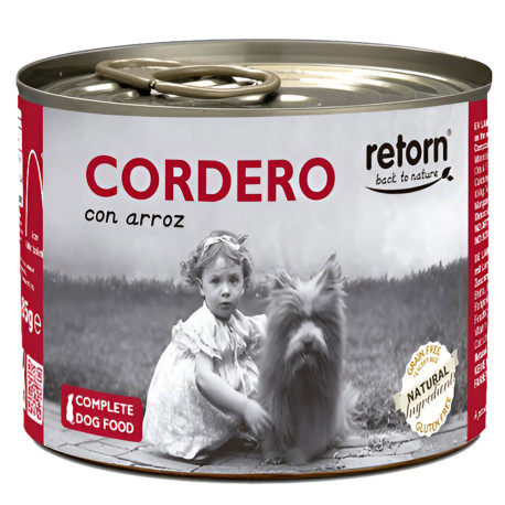 Retorn latas cordero con arroz para perros en formato 185g