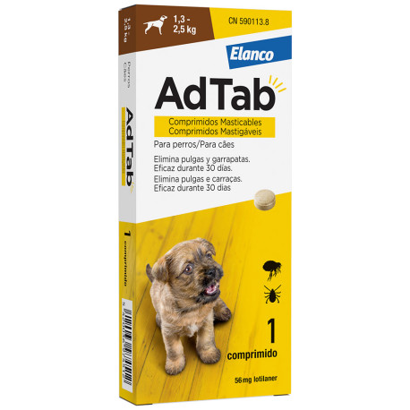 AdTab comprimido antiparasitario masticable para perros pequeños de entre 1,3 kg y 2,5 kg