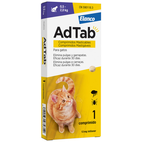 AdTab comprimido antiparasitario masticable para gatos pequeños de entre 0,8 kg y 2 kg