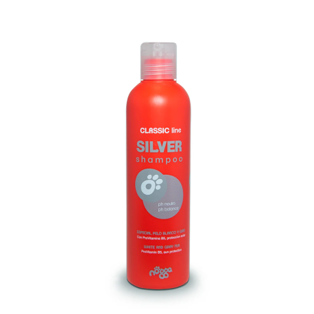 Nogga Silver Shampoo para perros con pelo blanco y gris en botella de 250ml