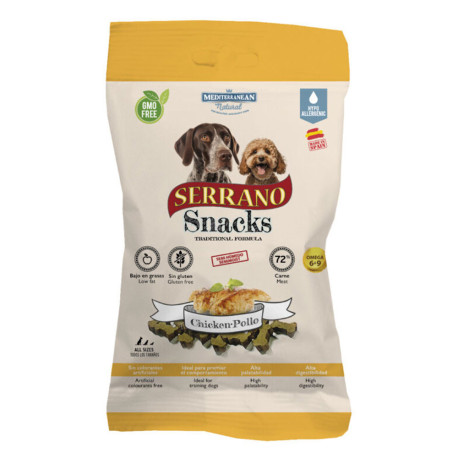 Nuevo Serrano Pollo snack para perros en formato de 100g de Mediterranean Natural
