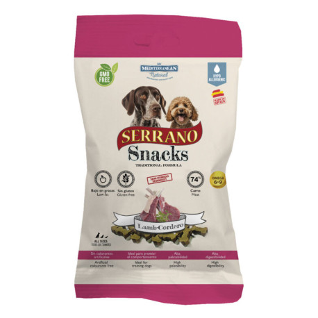 Nuevo Serrano Cordero snack para perros en formato de 100g de Mediterranean Natural