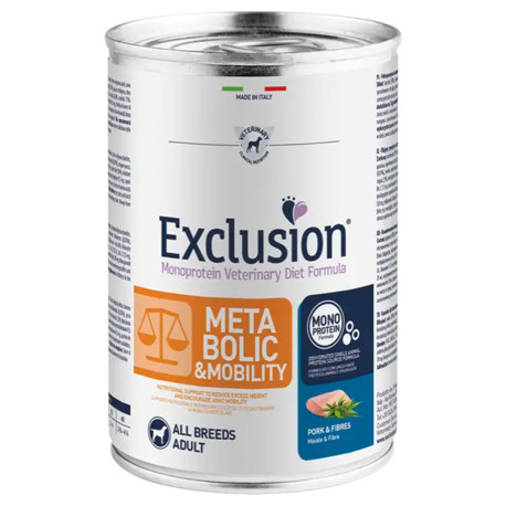 Exclusion Lata Metabolic-Mobility Pork & Fibres para perros