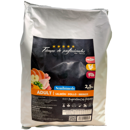 Tiempo de Profesionales Salmón, Pollo y Cerdo Ibérico (Semi-Húmedo Grain Free) 2,5Kg Tiempo de Profesionales Salmón, Pollo y Cerdo Ibérico (Semi-Húmedo Grain Free) 2,5Kg