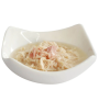 Plato de muestra de ingredientes y textura de Kit Cat Gravy Pollo con Atún Bonito en salsa latas para gatos Plato de muestra de ingredientes y textura de Kit Cat Gravy Pollo con Atún Bonito en salsa latas para gatos