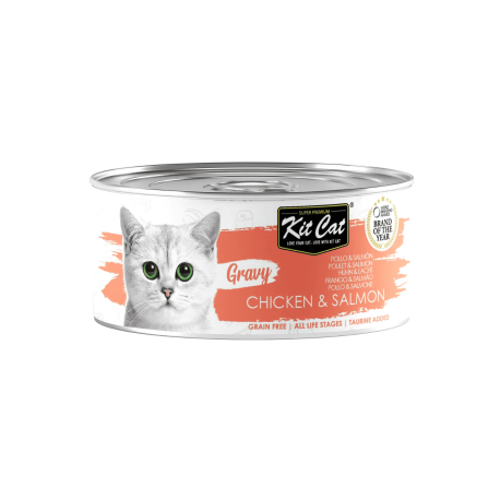 Kit Cat Gravy Pollo con Salmón en salsa latas para gatos Kit Cat Gravy Pollo con Salmón en salsa latas para gatos