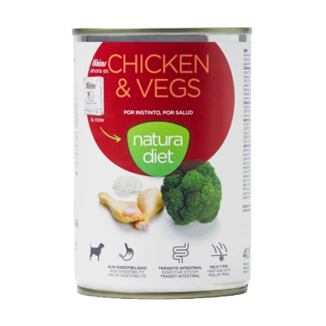 Vista Frontal Natura diet lata chicken & vegs (pollo y verduras) para perros Vista Frontal Natura diet lata chicken & vegs (pollo y verduras) para perros