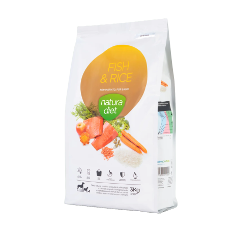 Saco pienso Natura Diet Fish & Rice (Salmón y Arroz) en 3Kg Saco pienso Natura Diet Fish & Rice (Salmón y Arroz) en 3Kg