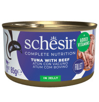 Schesir Latas Atún con filete de Buey en gelatina para gatos