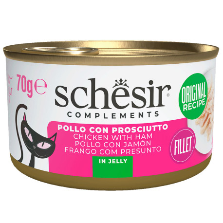 Schesir latas filetes de pollo con jamón para gatos Schesir latas filetes de pollo con jamón para gatos