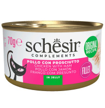 Schesir Latas Filetes de Pollo con Jamón con gelatina para gatos