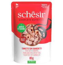 Schesir sobres Atún con Gambas en gelatina para gatos