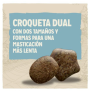Tamaño y forma de los 2 tipos de croqueta del pienso Dog chow puppy de cordero para cachorros vista frontal